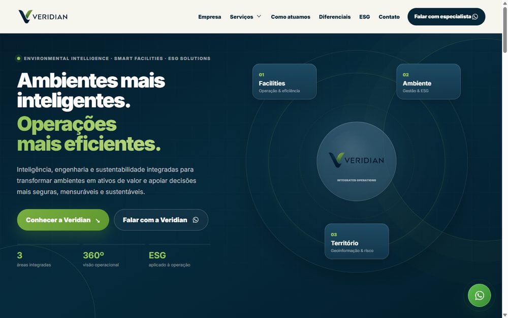 Página inicial do site da Veridian